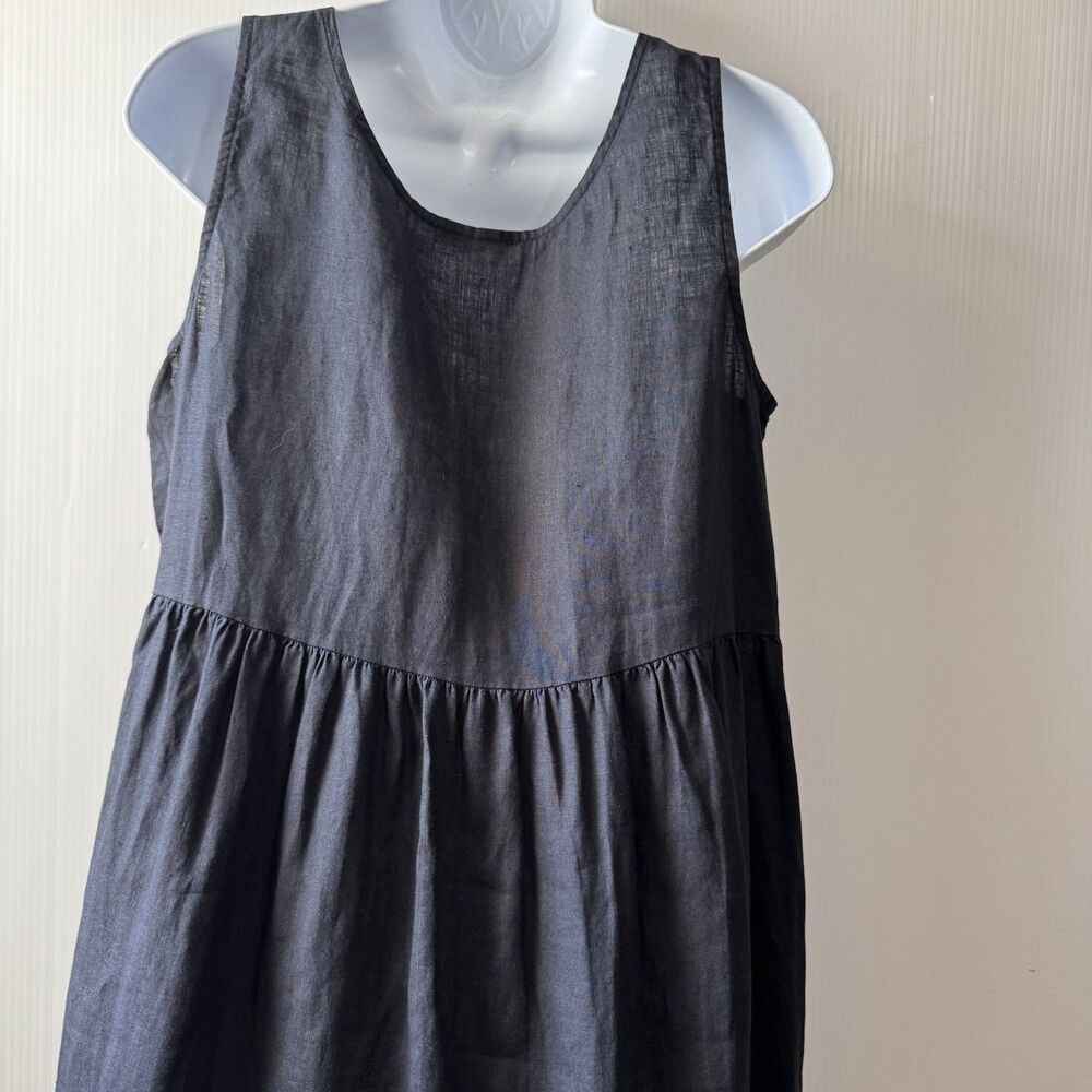 Eileen Fisher Linen Tiered Dress Womens Sz Small Black Midi Coastal Minimalist - Picture 5 of 15